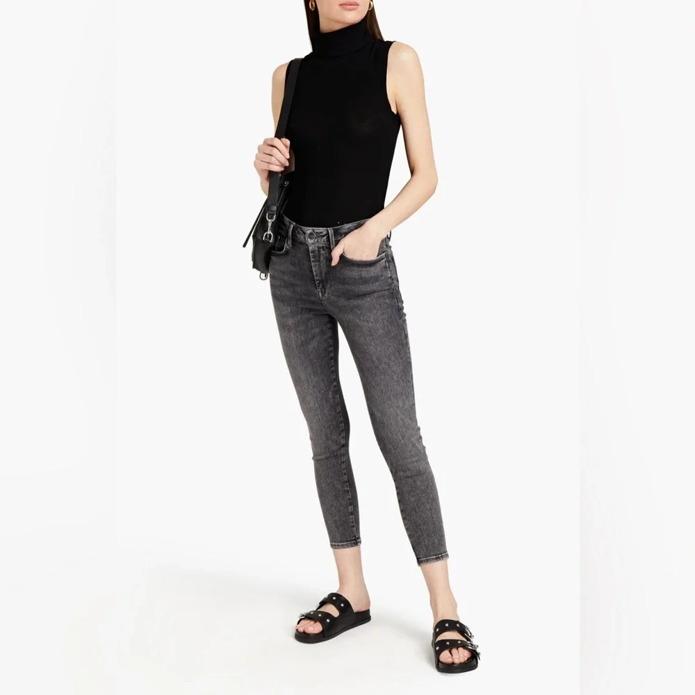 FRAME Le One Skinny Mid-Rise Skinny Jeans In Dark Gray Wash Size 1 Cropped